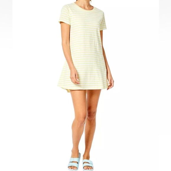 NWT Addison Bay Belmont Crewneck Short Sleeve T-Shirt Dress White Yellow XS - Picture 1 of 12